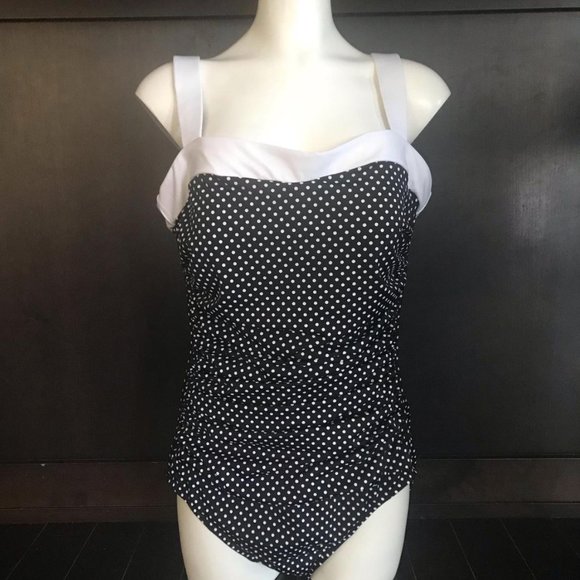 Swim Solutions Plus Size 18 black polka dot 1pc - Picture 1 of 3